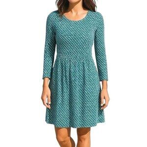 Vineyard Vines Dress Women L Ocean Swell Print Long Sleeve Scoop Neck Side Zip